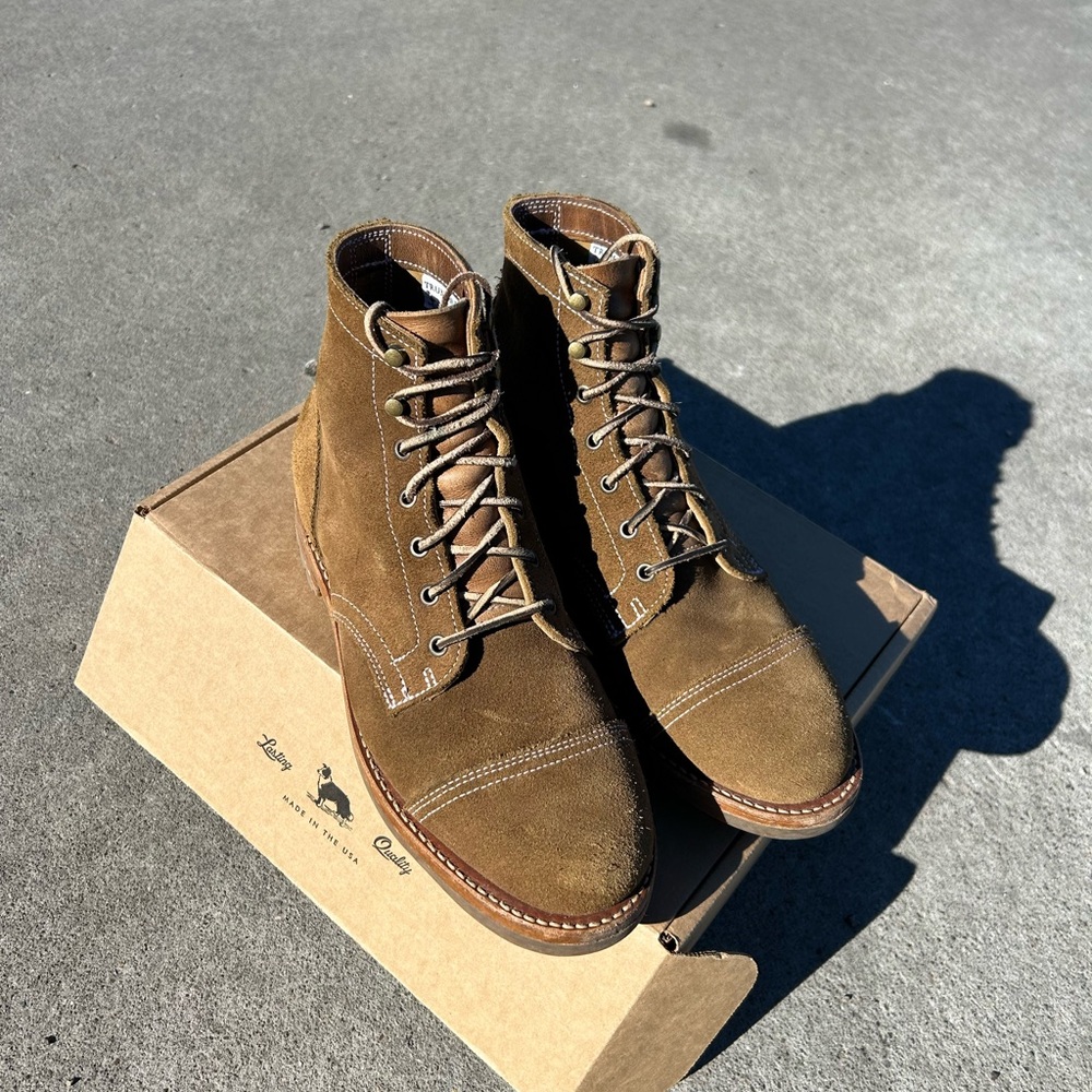 Truman Dark Coyote Tan Roughout Captoe Boots, Size 10.5D